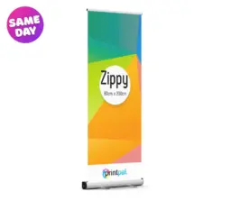 Colourful roller banner with branding